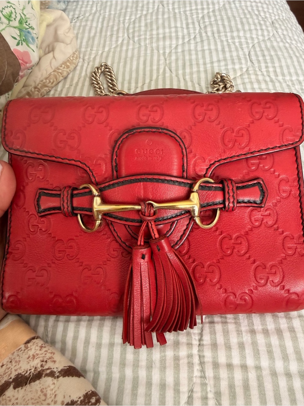Gucci Women’s Red Leather Shoulder or cross body Bag with Gold Hardware